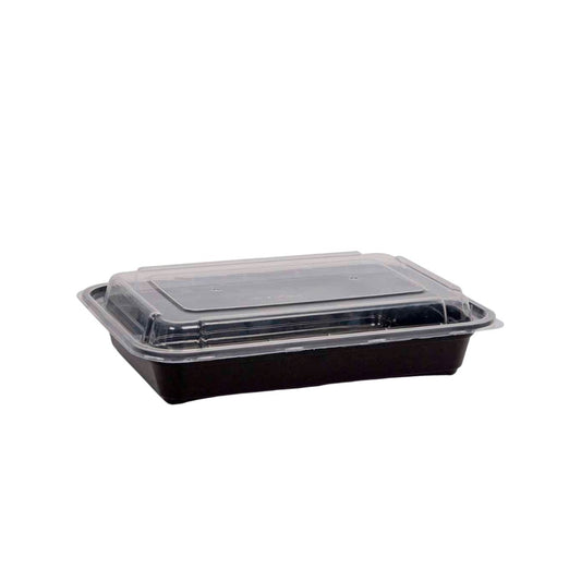 32oz Black Base Rectangle 2 comparment Plastic Container