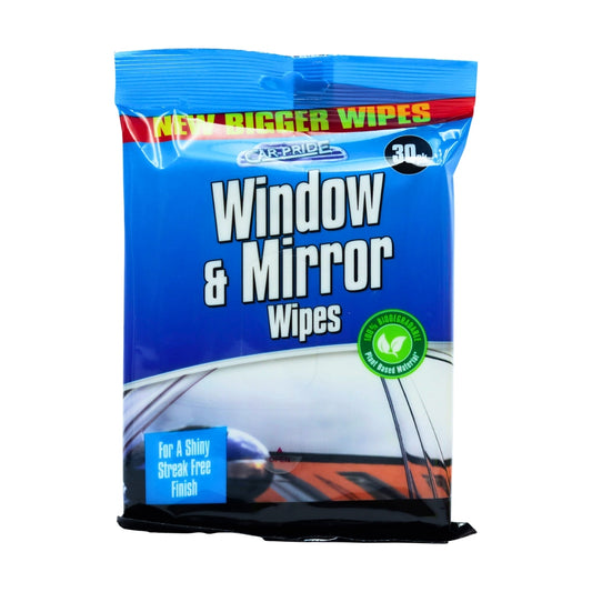Car Pride Biodegradable Window & Mirror Wipes (30 Pack)