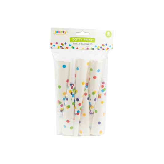 Jaunty 7.5 Inch Confetti Print Party Blowers 6pcs